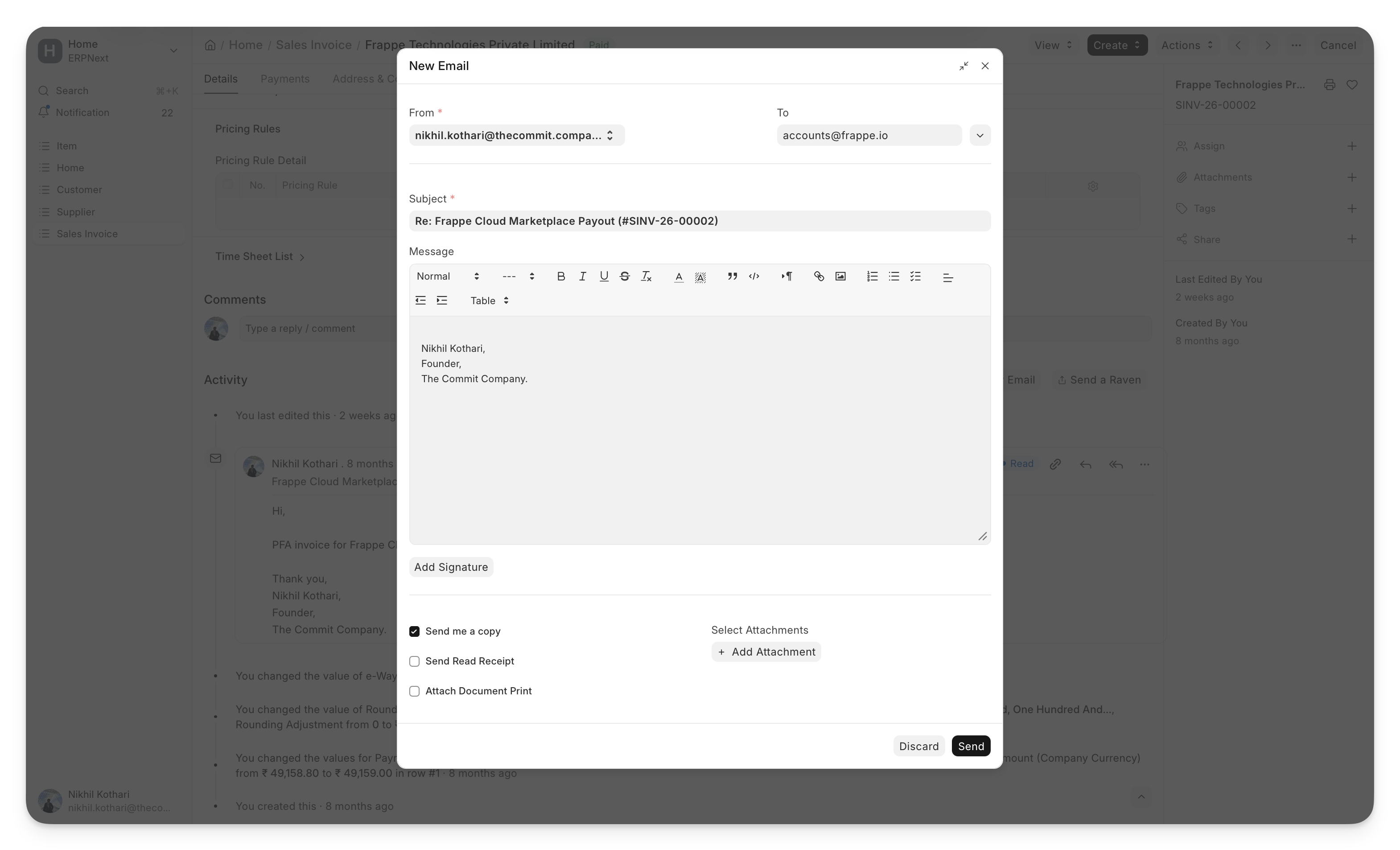Older email composer in v16
