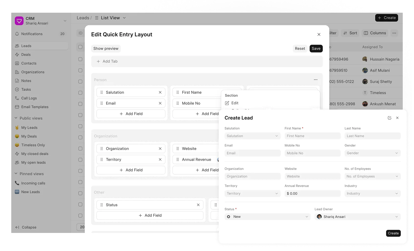 Quick Entry Form Logo Customizations & Controls - Frappe CRM