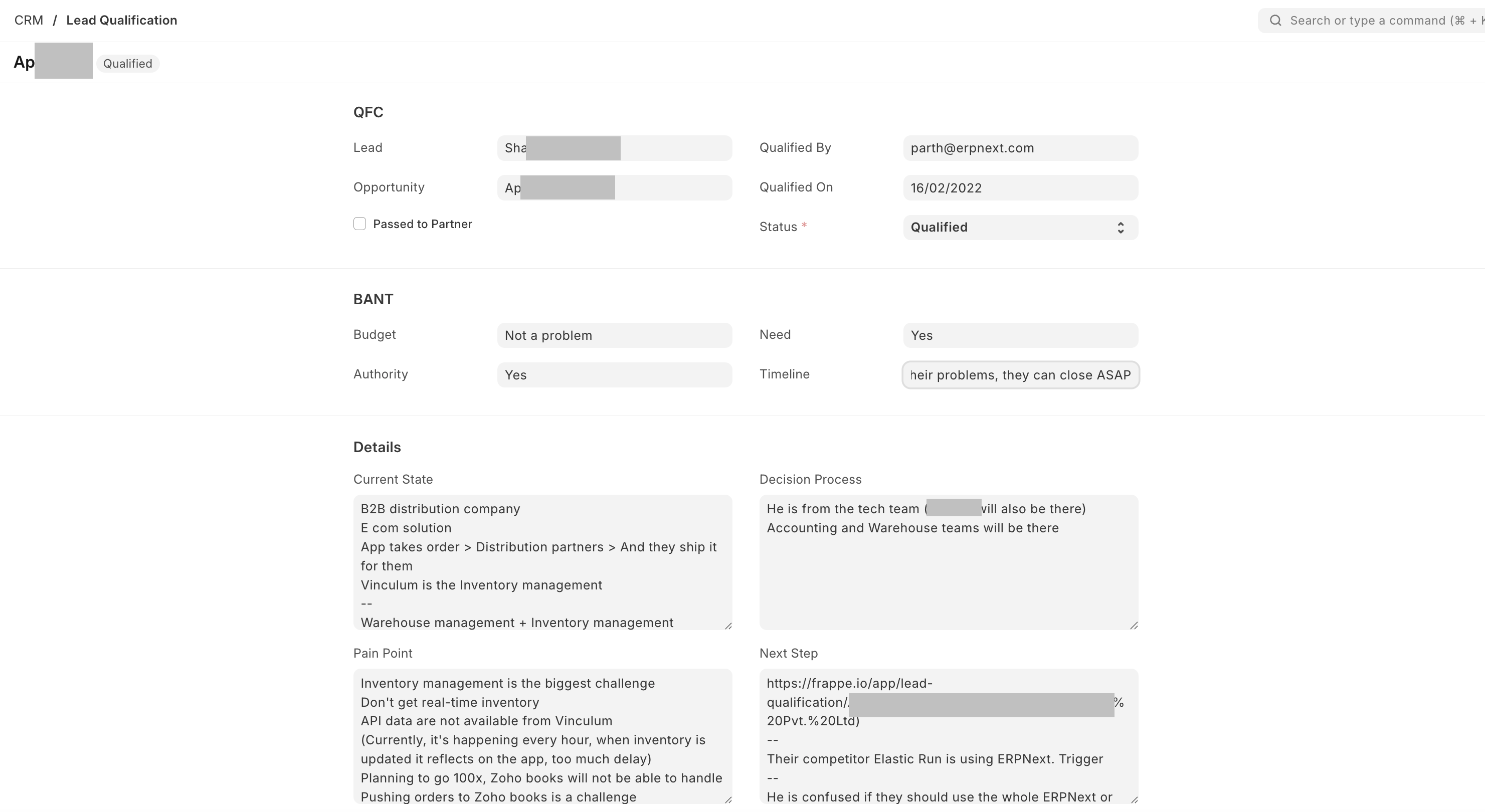 Lead Qualification Notes