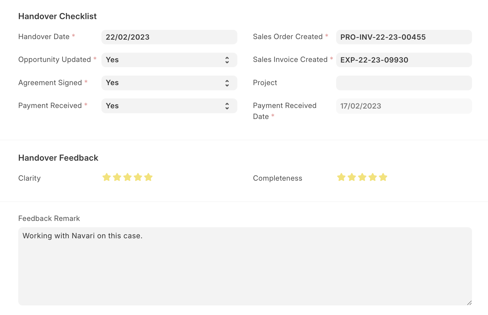 Sample Handover Template