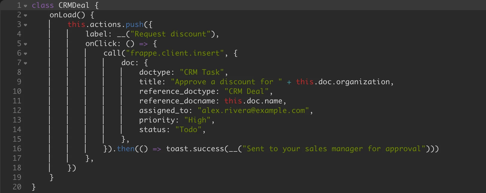 Form script that adds a Request discount button to deals