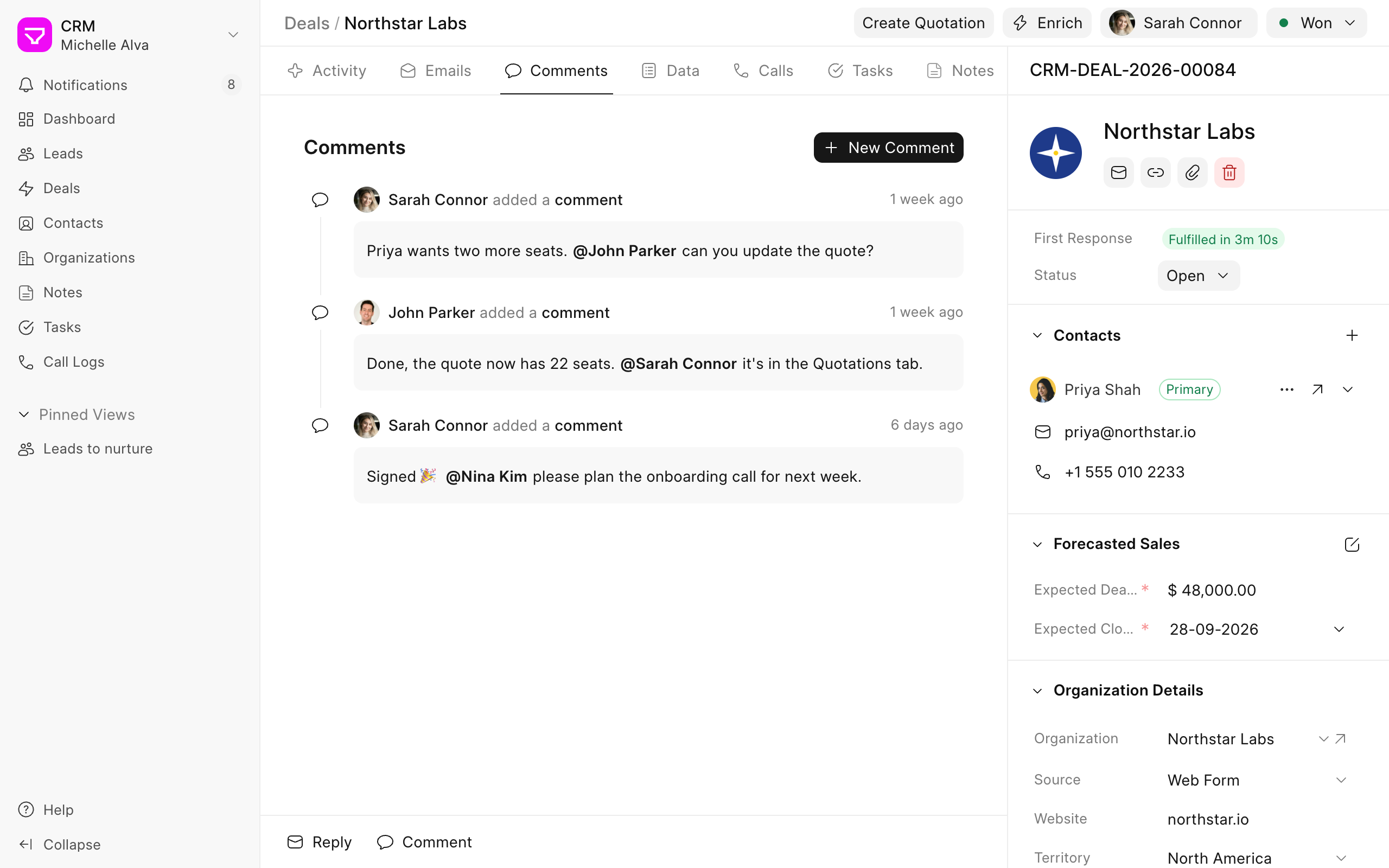Comments with mentions on a deal
