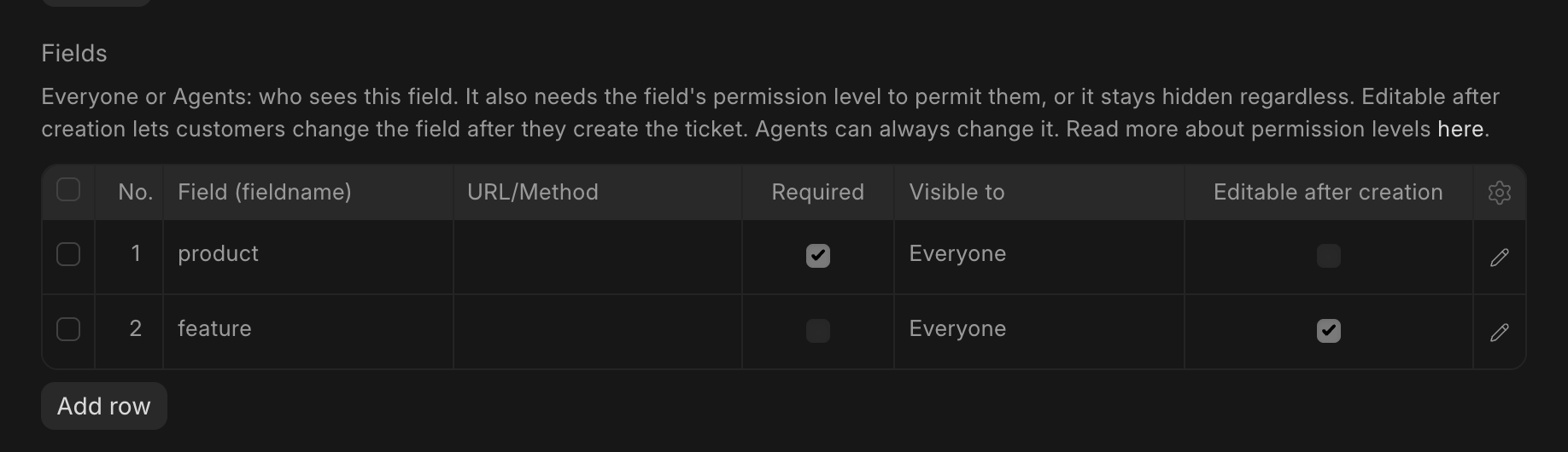 Ticket template in Frappe Helpdesk: Product is required, Feature can be edited after creation