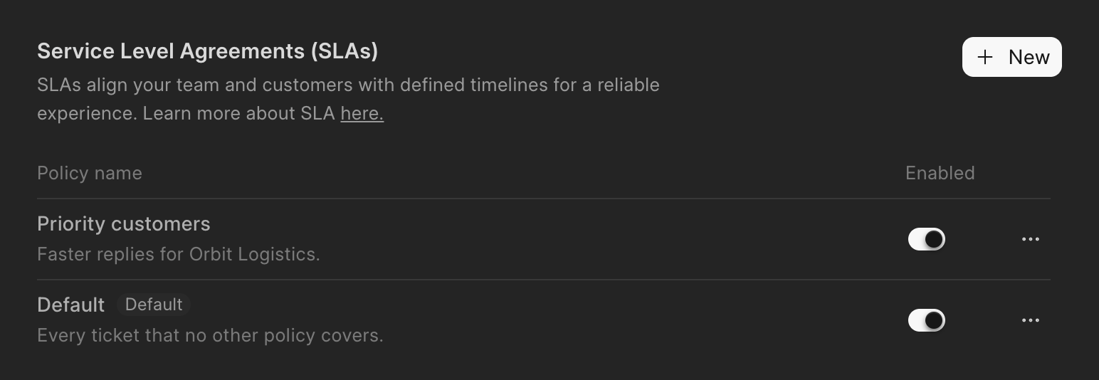 Two SLA policies in Frappe Helpdesk: Priority customers and Default