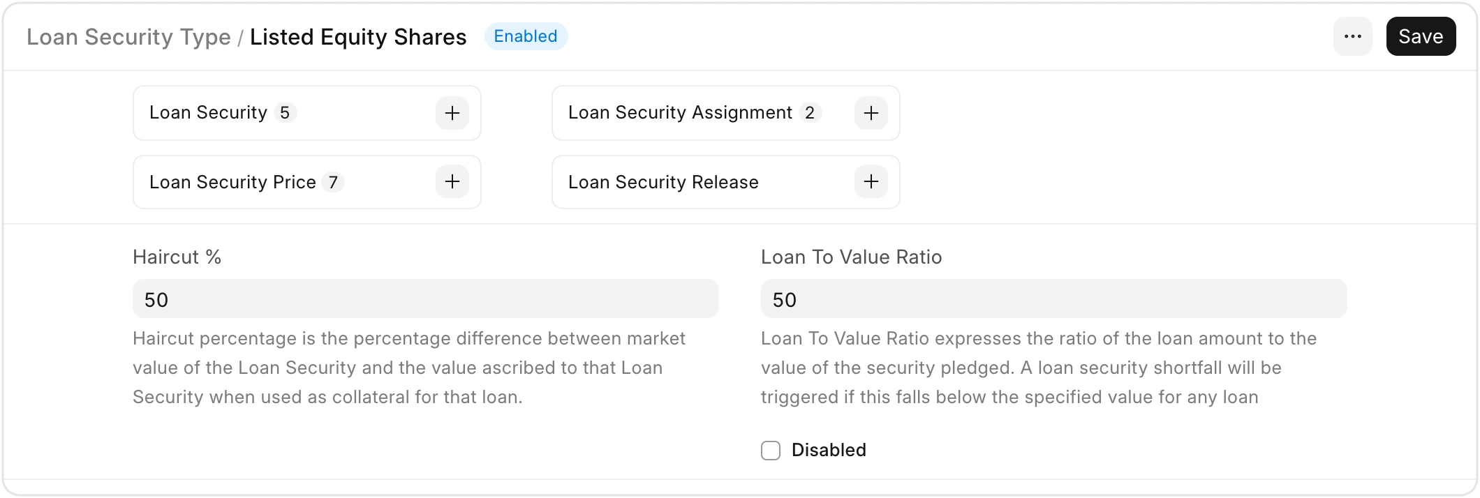 Loan Security Type with haircut and loan-to-value ratio