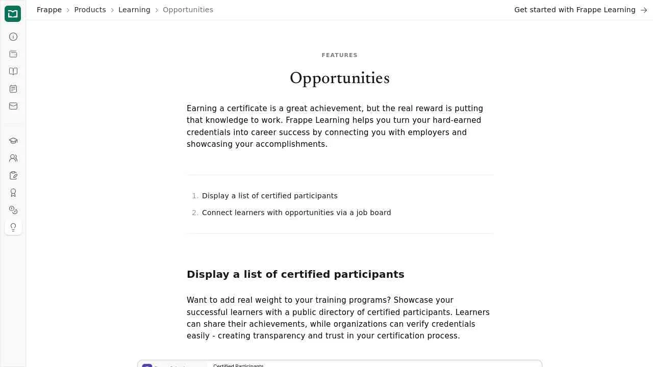 Opportunities Frappe Learning