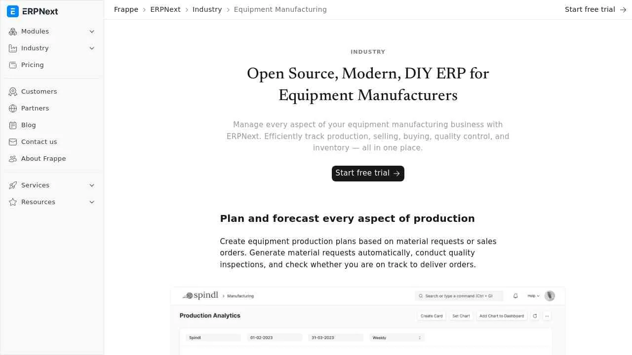 Open Source ERP Software for Equipment Manufacturing