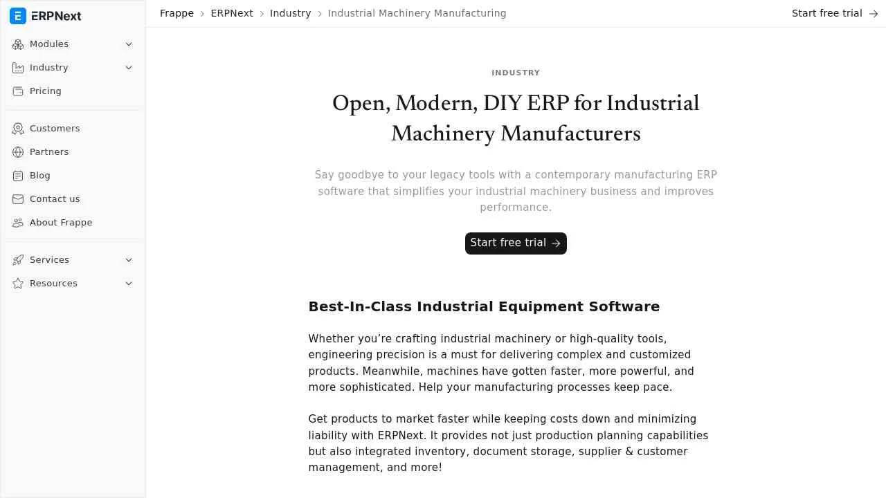 Open Source ERP Software for Industrial Machine Manufacturing