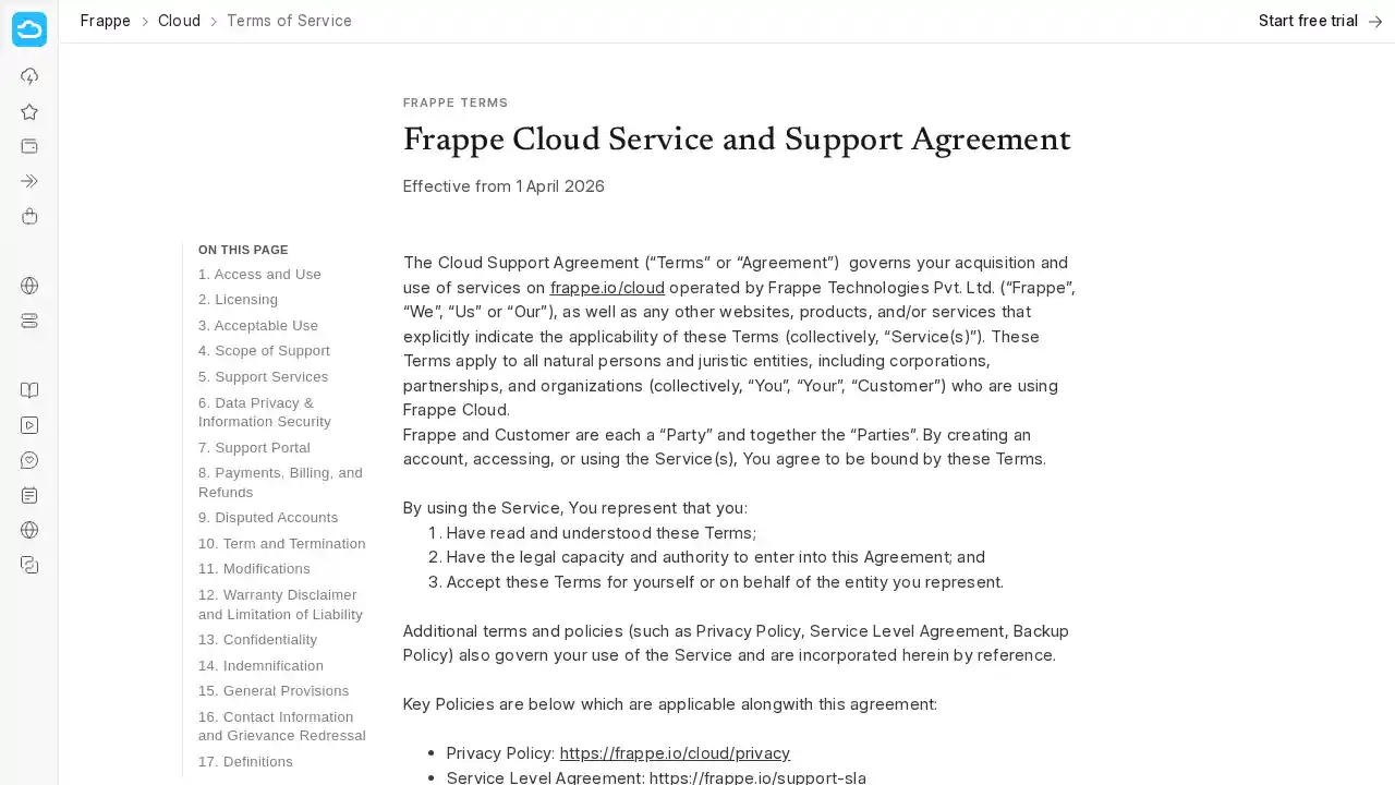 Terms of Service - Frappe Cloud