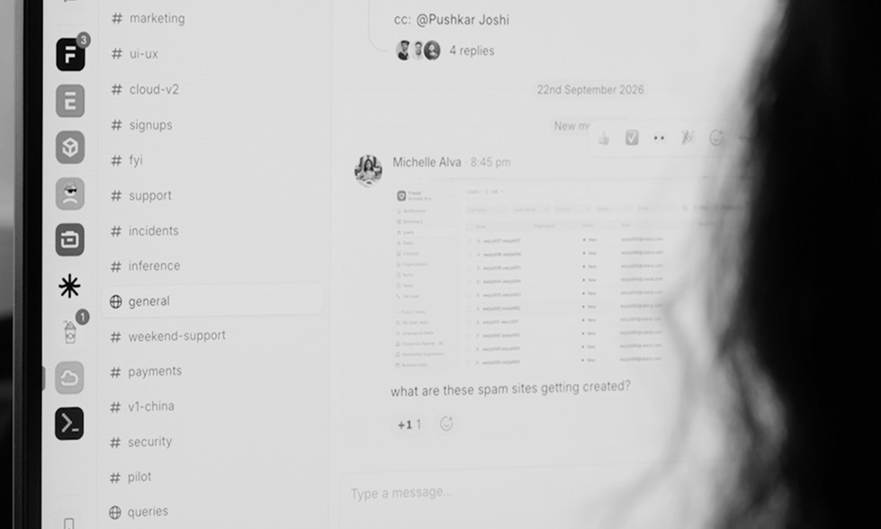 Raven on a monitor, with the workspace icons and channel list on the left