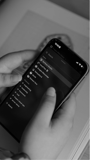 The Raven sidebar on a phone, with people and channels