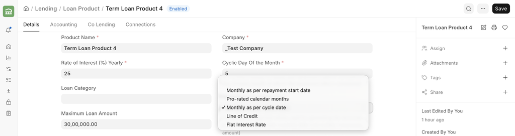 Repayment / Amortization Schedule Types available for term loans