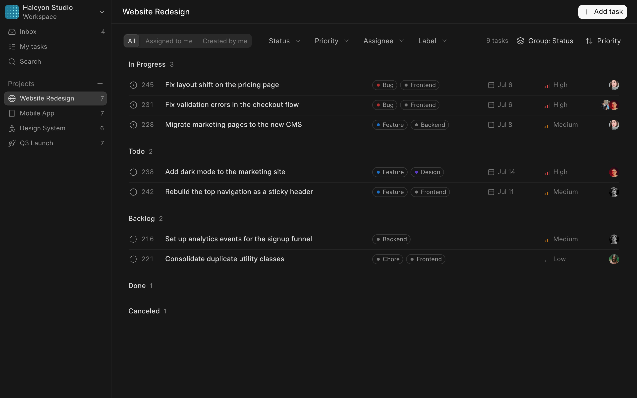 The tasks recipe on desktop.