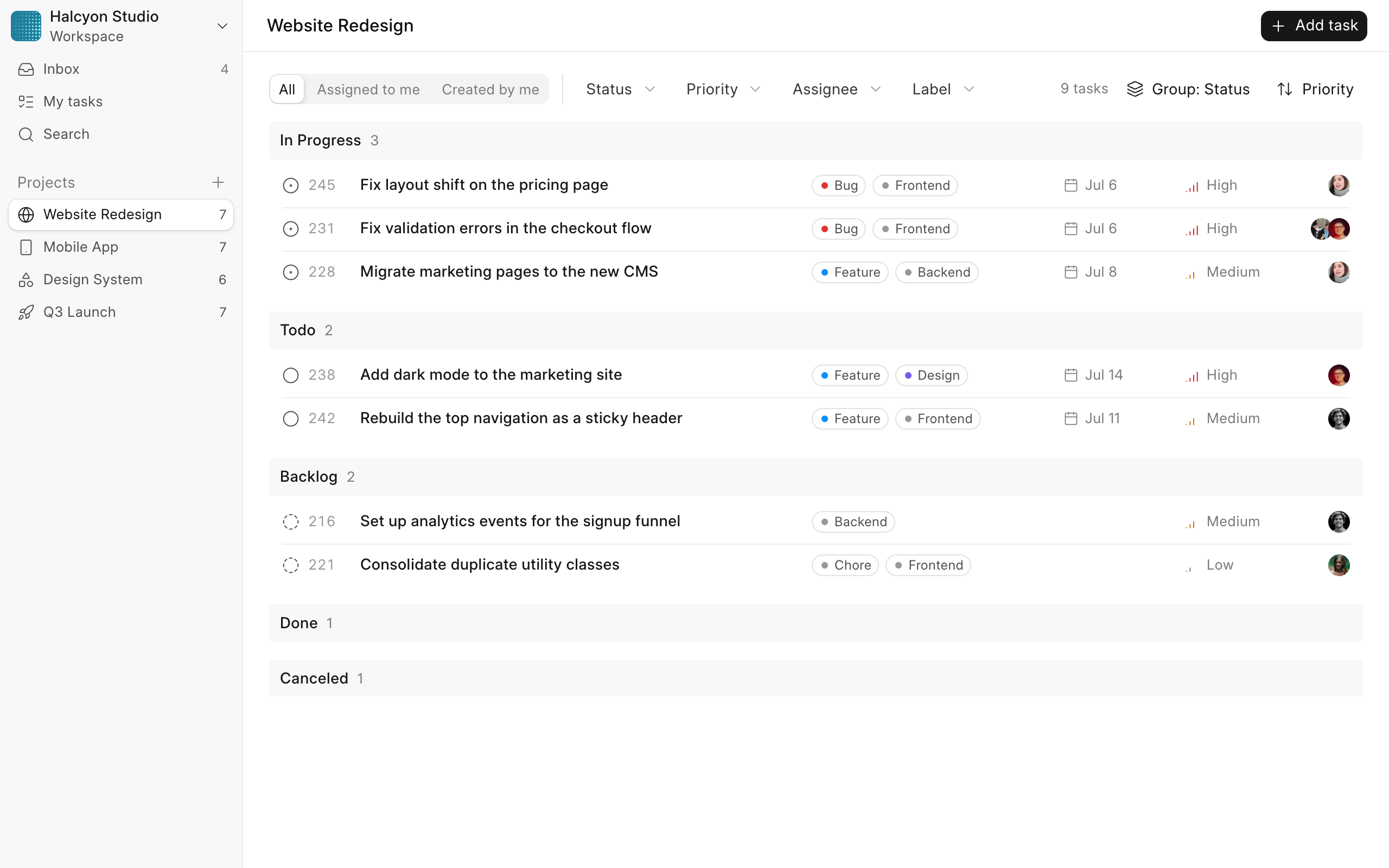 The tasks recipe on desktop.